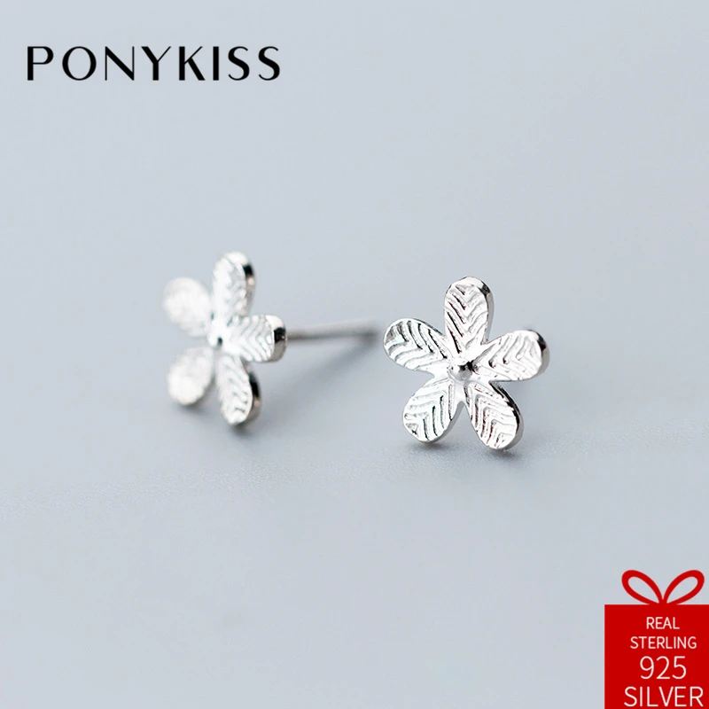 

PONYKISS Romantic S925 Sterling Silver Chic Minimalist Flower Stud Earrings For Women Party Anniversary Jewelry Engagement