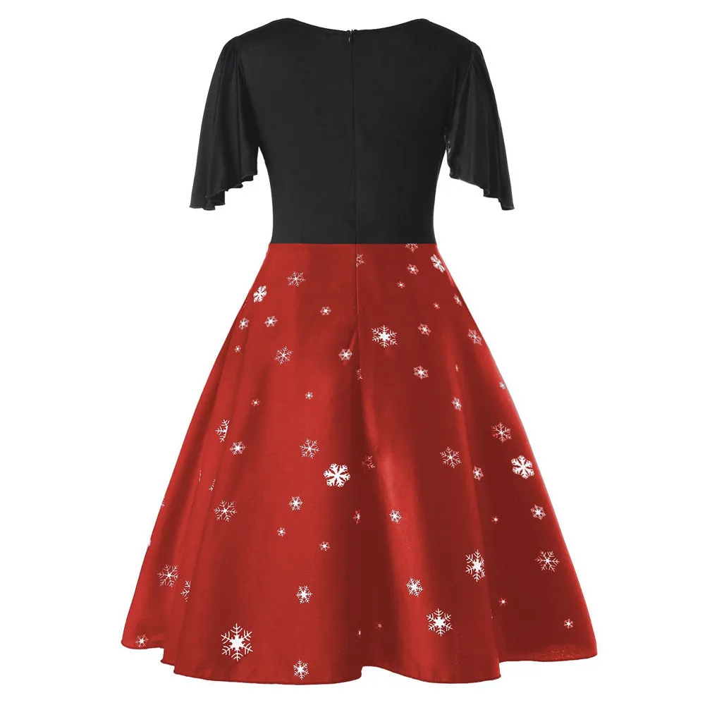 SAGACE Fashion Women Plus Size Christmas Santa Claus V-Neck Party Vintage Swing Dress summer Ruffles Polyester Dress hot July 16