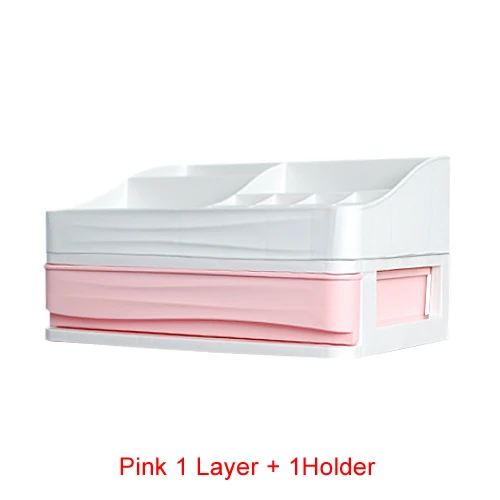 Пластиковый косметический ящик, органайзер для макияжа, контейнер хранения ювелирных изделий, коробка хранения, сделай сам, многослойная шкатулка держатель для ванной комнаты, органайзер для косметики - Цвет: Pink 1Layer 1Holder
