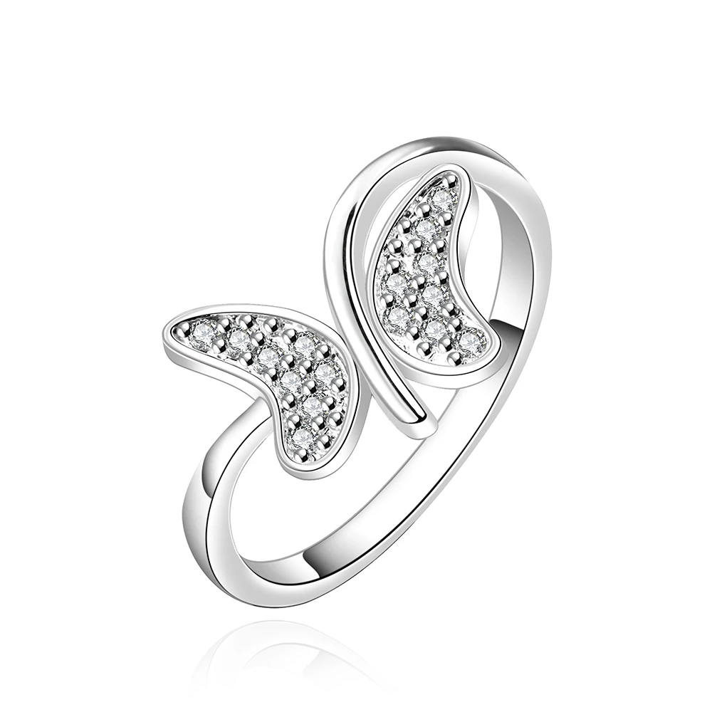 

R599 Silver Fashion wedding Jewelry lovely butterfly with stone ring for women Top Quality Silver Plated & Stamped 925