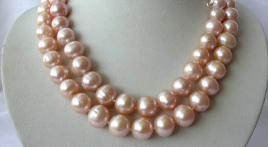 

free shipping>>@@ JY&1454 stunning 2rows big round pink freshwater cultured pearl necklace