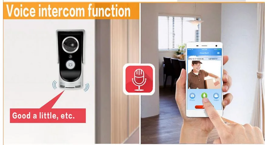 Черный видео телефон двери WiFi дверной звонок Удаленная видеокамера непромокаемое переговорное устройство с видеокамерой Удаленная сеть дом здание