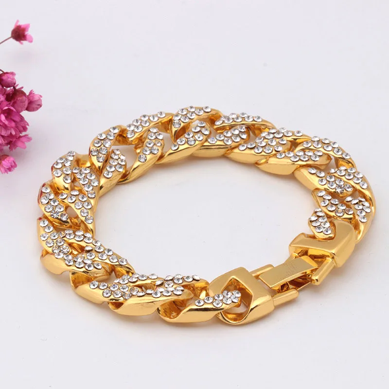 Мужской браслет в стиле панк, золото, серебро, кантри, кубинские звенья, цепь, браслеты для мужчин, Bling Iced Out, хип-хоп ювелирные изделия, Прямая поставка