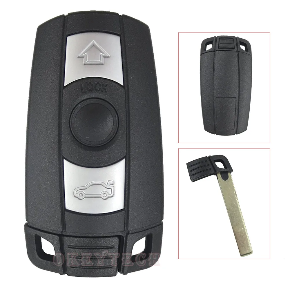 OkeyTech Uncut Blade 3 Buttons Remote Key Case Shell for BMW 1 3 5 6 7 Series E90 E91 E92 E60 Smart Keyless Fob Smart Card Cover