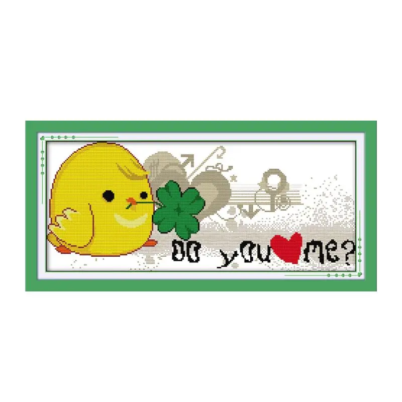 

11CT 14CT Printing Counting Manual Cross-stitch Kit Cartoon Yellow Chicken DO YOU LOVE ME Embroidery Beginner Manual