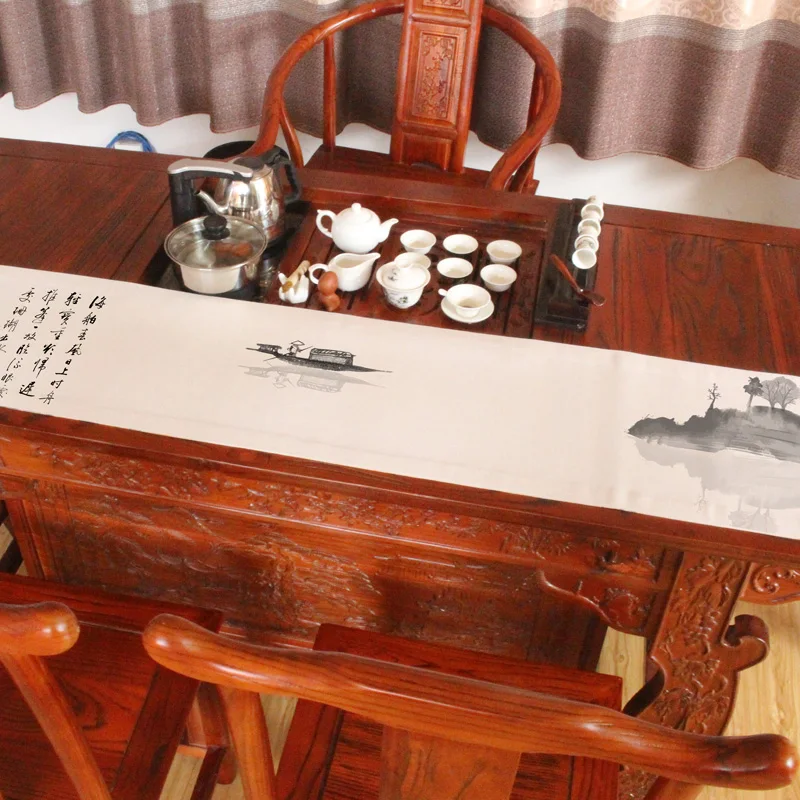 Плакат Картина на холсте домашний винтажный декор Чай с лотосом домашний флаг хлопок мешковина китайский стиль чайная скатерть
