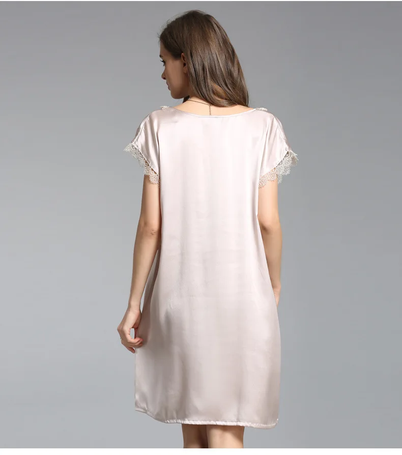 100% шелкопряд шелк Для женщин ночные рубашки летние шорты рукавами сексуальный натурального шелка пижамы женский сладкий круглый шеи спать