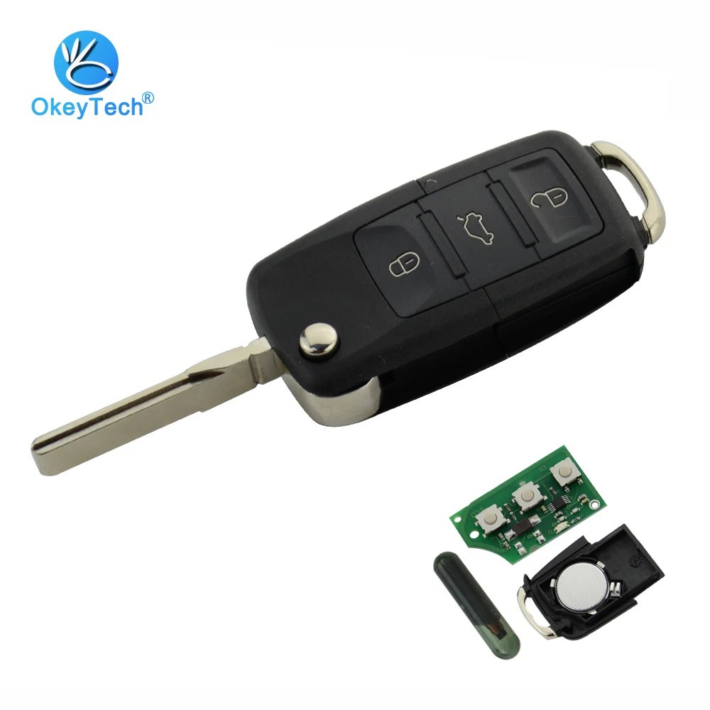 OkeyTech складной ключ с 3 кнопками 433 МГц ID48 чип дистанционный для VW Caddy Golf Jetta Sirocco Touran
