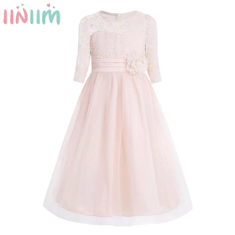Iiniim/Vestido de festa кружевное с рукавом до локтя платье с цветочным узором для девочек выпускного вечера; платья принцессы; платье для дня рождения или свадьбы; платье подружки невесты; платье на лето Платья для вечеринок