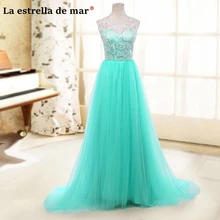 vestido de madrinha de casamento longo 2018 new tulle a Line Turquoise bridsmaid dresses cheap Wedding party dress