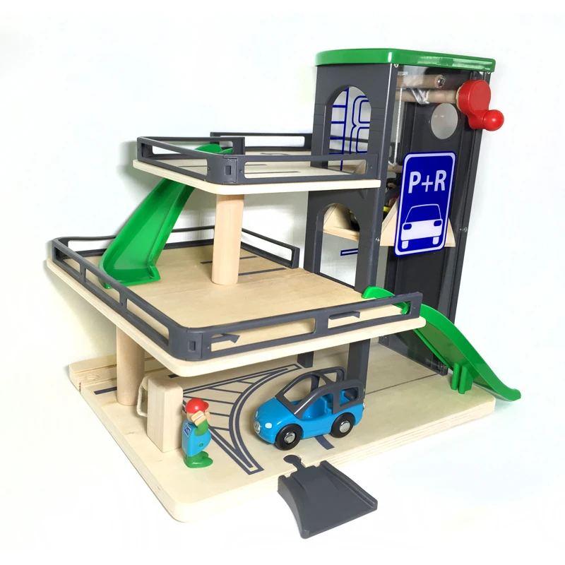 Автомобильные трековые подъемники деревянная дорожка парковка совместима с Brio деревянный поезд трек детская инерционная ручная раздвижная игрушка