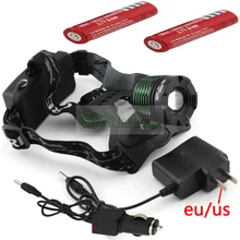 1600LM XM-L T6 светодиодный зум фара головного света Регулируемый зеленый зум лампа+ 2x18650+ Автомобильное Зарядное устройство+ устройство для зарядки от сети Зарядное устройство
