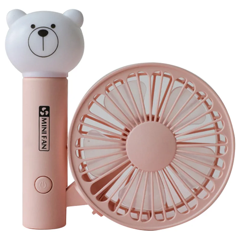 

Portable Handheld Fan Summer Home Small Fan Cute Cartoon Bear Usb Charging Fan Study Table Lamp Fan Pink