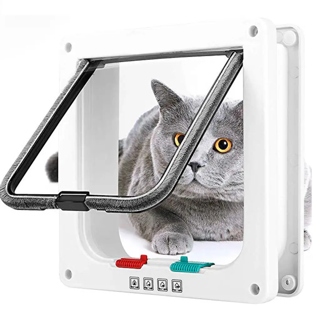 

MeterMall S/M/L Lockable Dog Cat Kitten Door Security Flap Door ABS Plastic Animal Small Pet Cat Dog Gate Door Pet Supplies