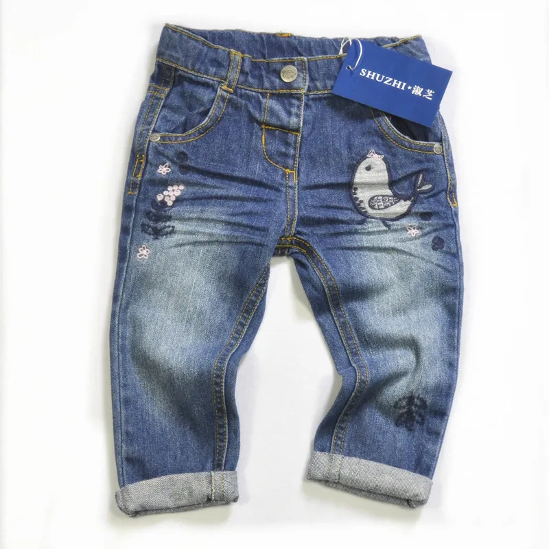 New Fashion Baby Jeans pants Cute Brid girls denim full pants for girl