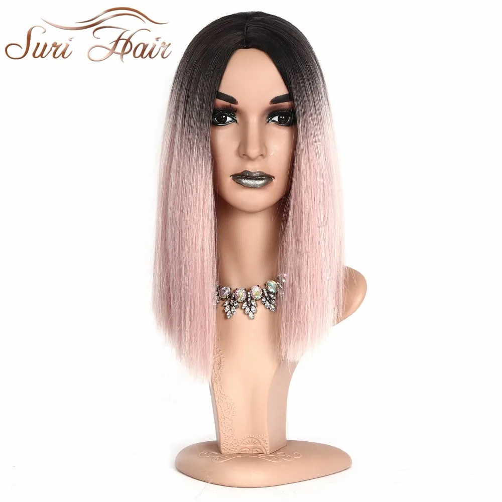 Pelo SURI raíz negra Ombre Rubio 613 # pelucas sintéticas rectas Pelo Corto Bob Rosa mujeres fibra de alta temperatura cosplay cabello