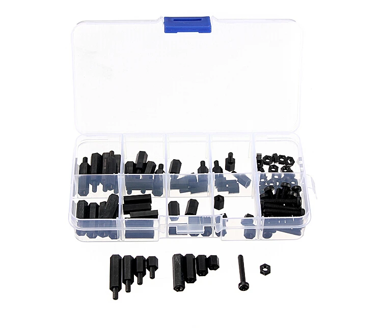 

88pcs M3 Nylon Black M-F Hex Spacers Screw Nut Assortment Kit