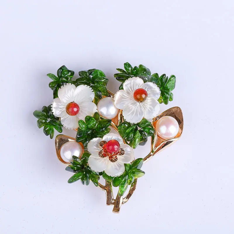 

JIUDUO Original handmade 100% natural queen shell natural freshwater pearl brooch corsage pin pendant dual use