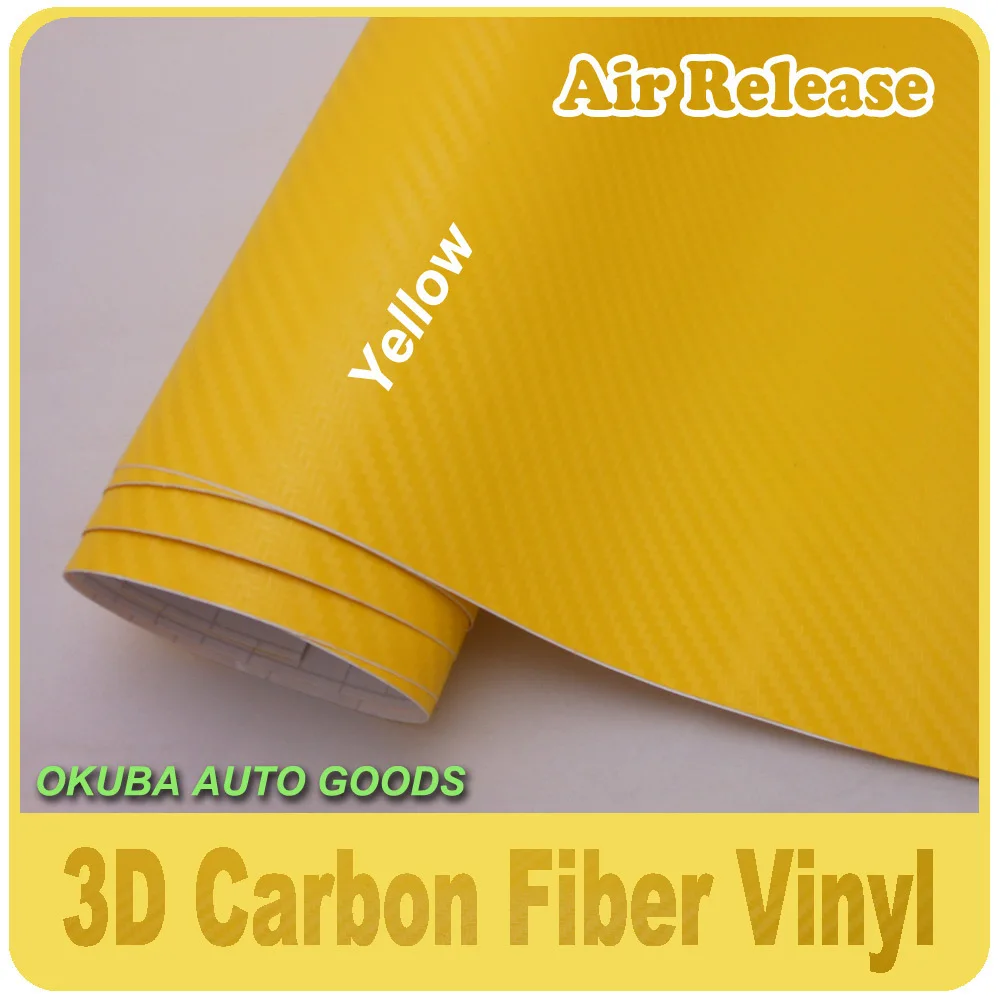 

High Quality Yellow 3D Carbon Fiber Wrap Vinyl Sticker Film With Air Bubble Free By FedEx Free Shipping Size:1.52*30m
