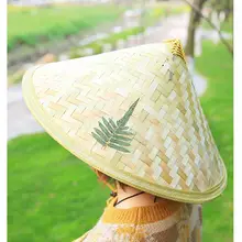 Бамбуковая ротанговая Ретро Рыбацкая шляпа 36 см диаметр ручной работы Плетеная соломенная шляпа туристическая дождевая шапка танцевальный реквизит конусная Солнцезащитная шляпа