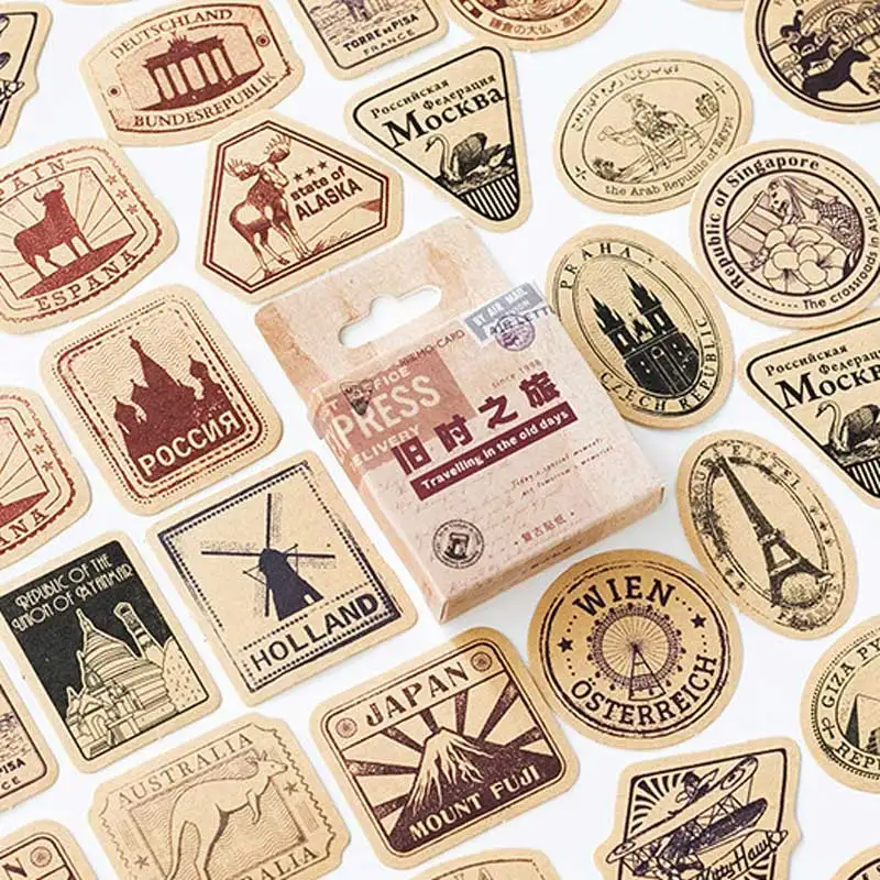 

46 Pcs/box Vintage Travel Paper Stickers Scrapbooking Stationery Retro Sticker Decorative DIY Diary Album Planner Stick Lable