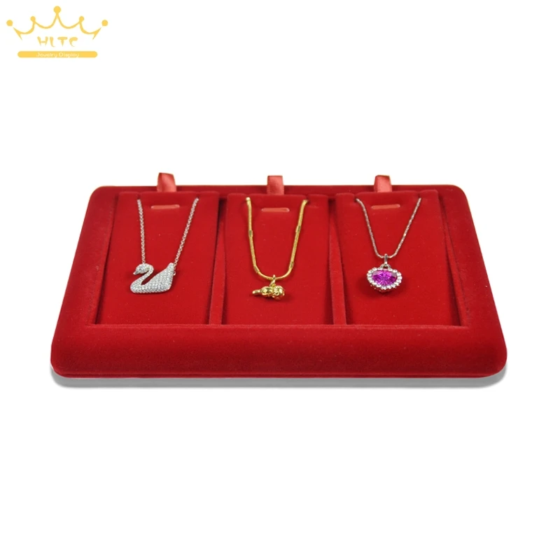 Red Velvet Jewelry Display Necklace Rack Pendant Display Stand 3 Slots