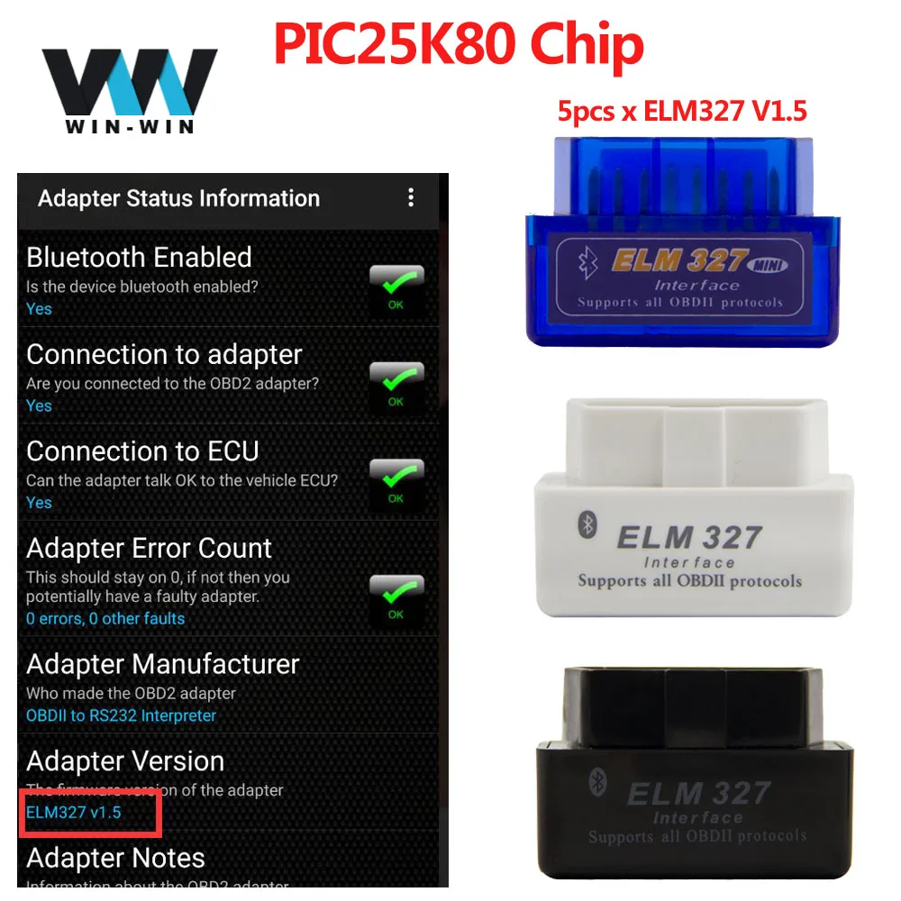 

(5pcs/lot) car accessories V1.5 Super mini elm327 V1.5 bluetooth version code reader with pic25k80 chip works on Windows/Android