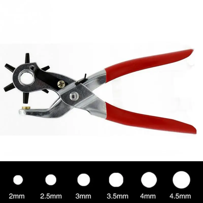 

9'' Revolving Leather Punch Plier 6 Sizes Round Hole Perforator Tool Make Hole Puncher for Watchband Card Leather Belt #702