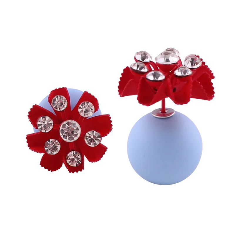 

Brand Luxrious Candy Colors Rubber Double Faced Big Pearl Stud Earrings Shining Crystal Flowers Earrings For Women Fancy Jewelry