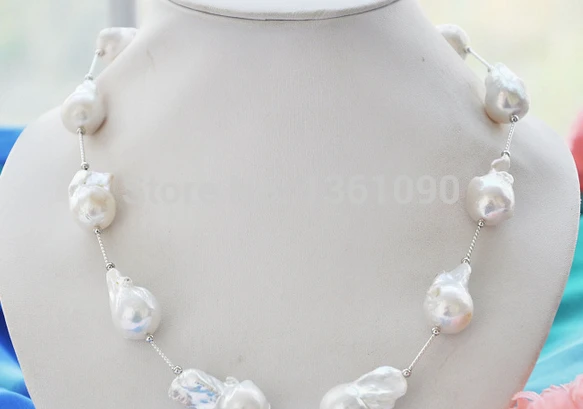 

N203 white baroque KESHI REBORN PEARL SILVER NECKLACE