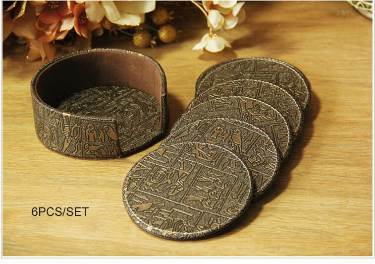 6 قطعة/المجموعة 10 سنتيمتر جولة الجلود بار مقهى شرب كأس كوستر العزل شريط طاولة الطعام الحصير القديم مصر 4004