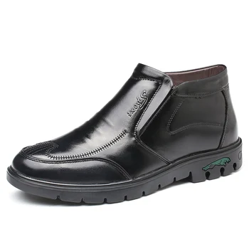 

2018 High quality New Fashion Men Boots Winter new Warm Men snow boots Genuine Leather Shoes Men's Flats Wool cotton boots