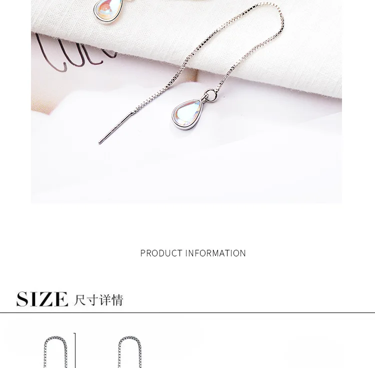 Новые 925 пробы Серебряные длинные серьги с лунным камнем, женские серьги-цепочки, женские корейские ювелирные изделия Oorbellen Pendientes