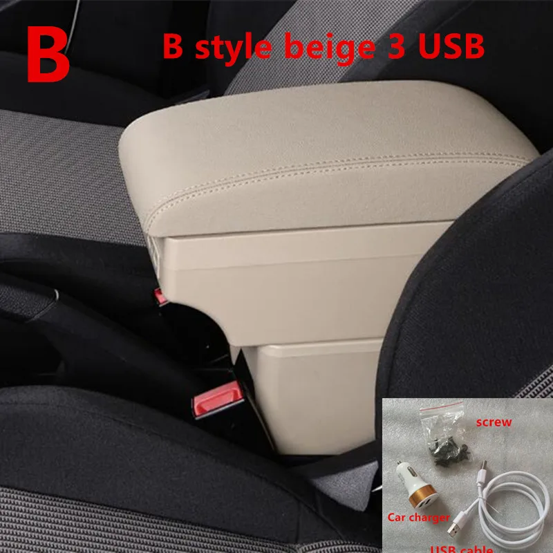 For Dacia Sandero armrest box central Store content Storage box Dacia stepway armrest box USB interface - Color Name: B Style Beige