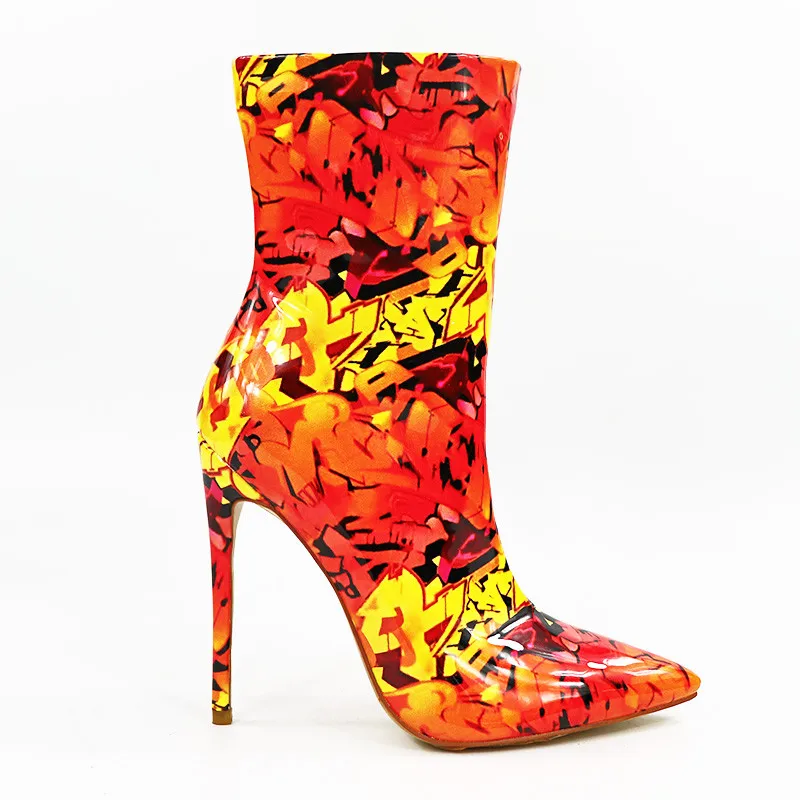 

2019 women's short boots colour pointed toe Stilettos high heels boots Patent leather fashion women's shoes sexy boots