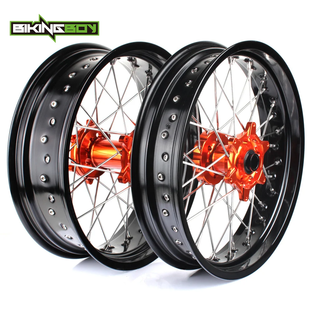 BIKINGBOY 3.5*17" 5.0*17" for KTM SX MXC XC GS SXS EXC XCW EXCF SXSF XCG 125-540 Front Rear MX Supermoto Orange Wheels Rims Hub |