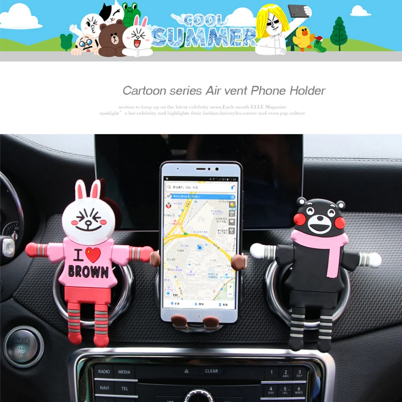 Автомобильный держатель для телефона с мультипликационным принтом для iphone X, 8, 7, 6, 5S, крепление на вентиляционное отверстие, автомобильный держатель для телефона с изображением кролика, курицы, медведя