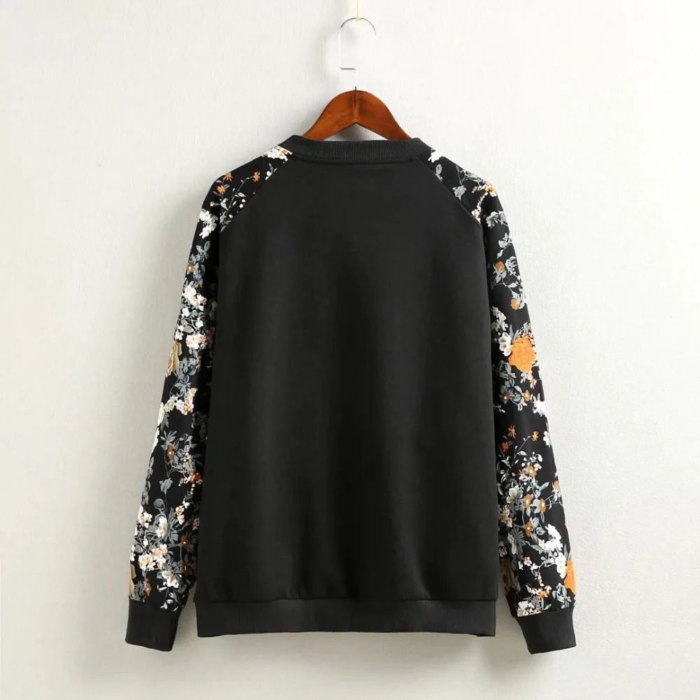 Greatest 2016 Plus size Streetwear Floral bomber jacket women Knitted fabrics Casual long sleeves jacket hig