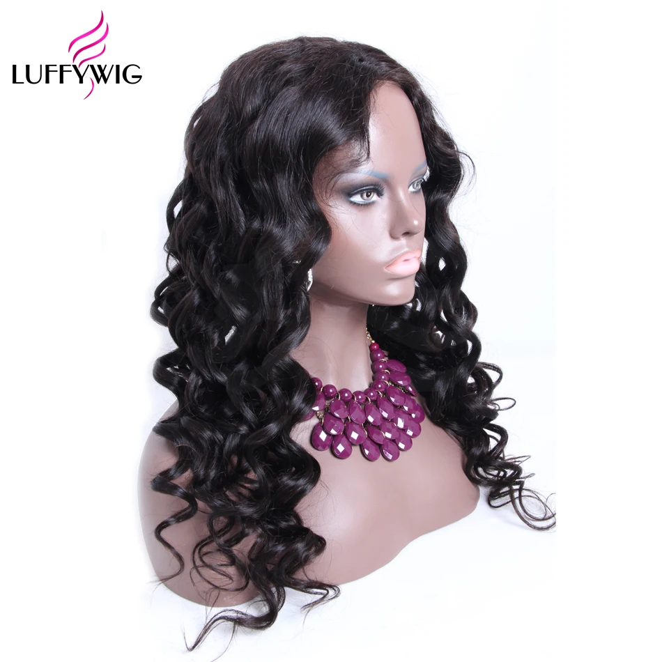 LUFFYHAIR 13x6 глубокая часть кружева спереди свободный волнистый парик человеческих волос Glueless Remy бразильские с предварительно сорванными волосами для женщин
