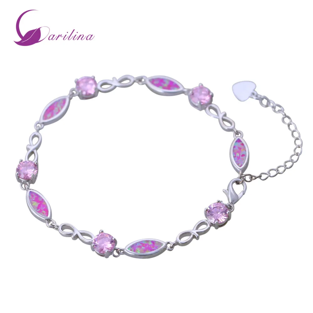 

New Hot Popular 925 Sterling Silver Pink Zircon Pink Fire Opal Bracelets for women pulseiras femininas B344