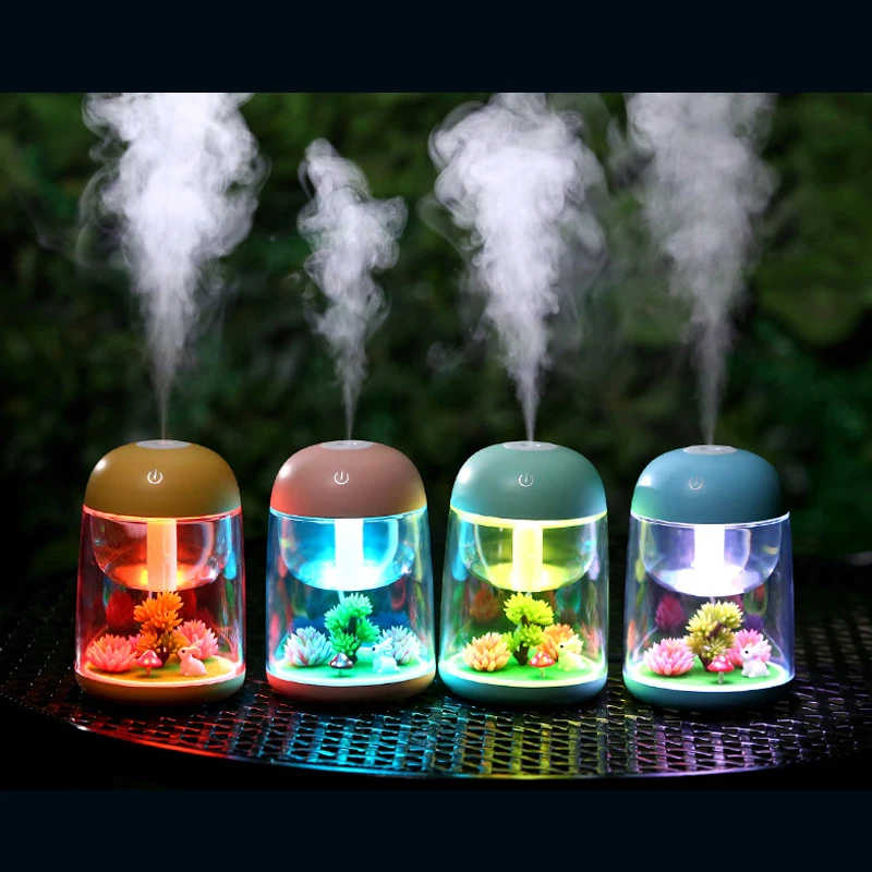 Kopen Mini Draagbare Mist Luchtbevochtiger usb mini aquarium Transparante Micro Konijn Tuin Landschap Aroma Essenti euml;le Olie Diffuser 180 ml