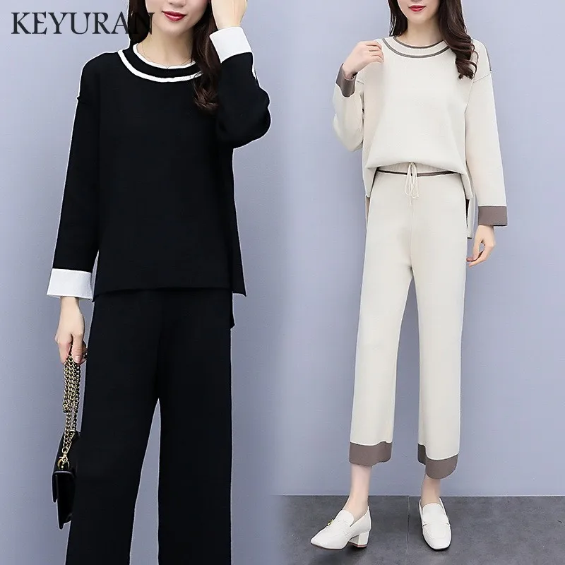 Casual Sweater Sets Womens Knitted Plus Size Two Piece