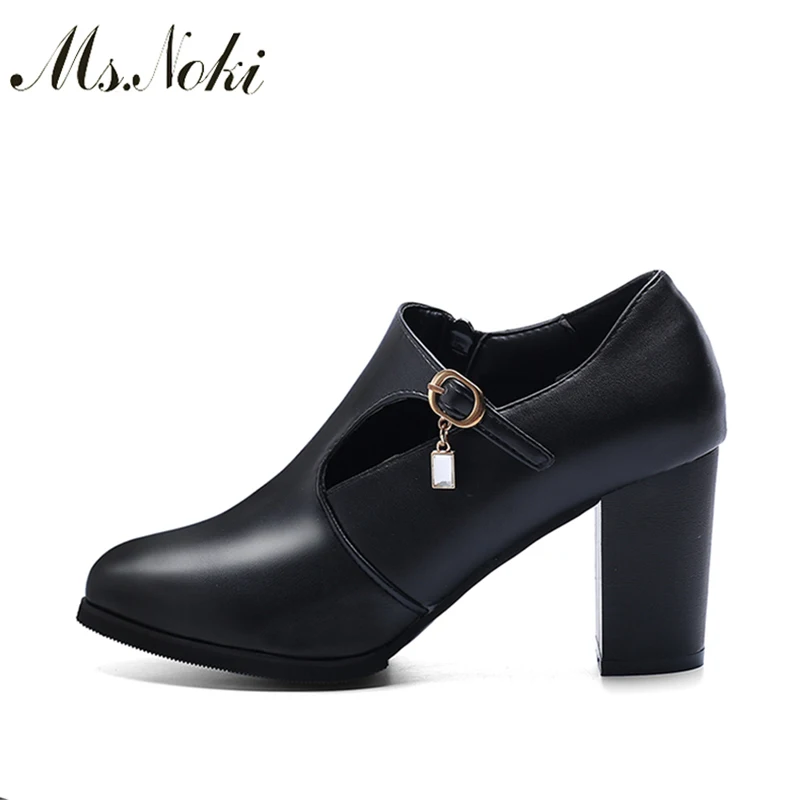 

Ms. Noki Spring Autumn Fashion Ankle Boots For Women Heels Casual Cut-outs Buckle Round Toe Chain Hoof Heels Platform Shoes