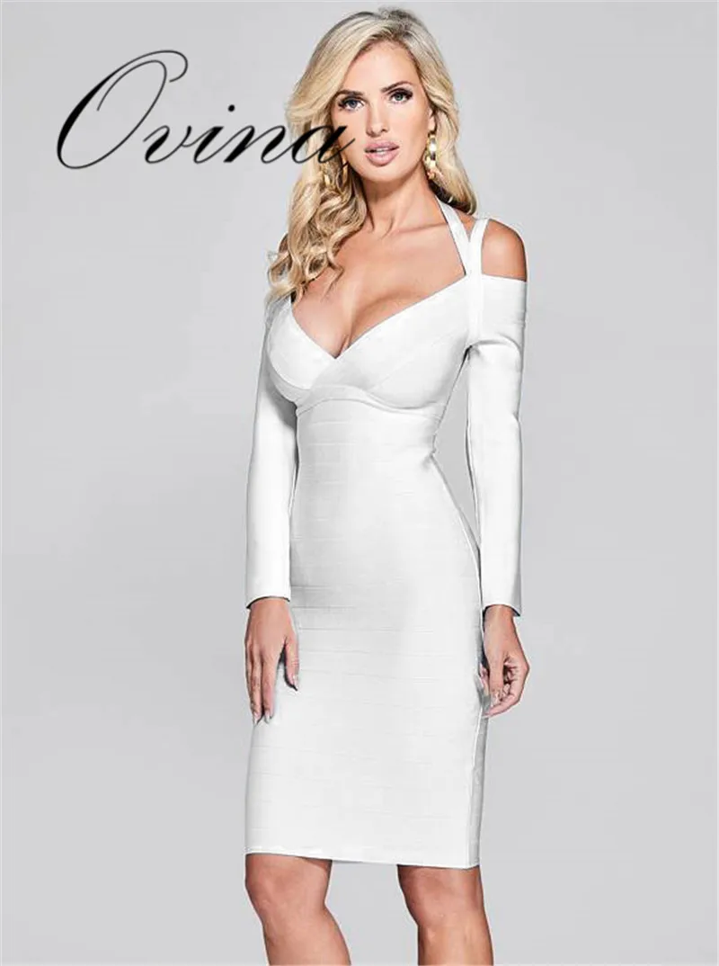 New Arrival Women's Dresses Halter Slash Neck Long Sleeve Bodycon Bandage Dress Evening Party | Женская одежда