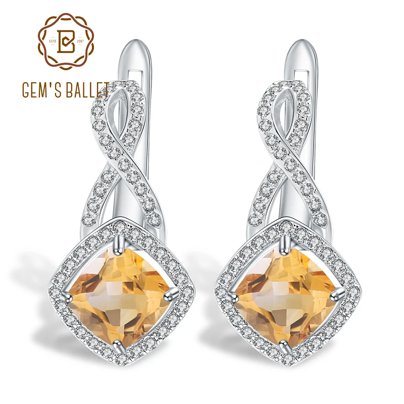 

GEM'S BALLET 3.47Ct Cushion Natural Citrine Gemstone 925 Sterling Silver Stud Earrings For Women Wedding Fine Jewelry