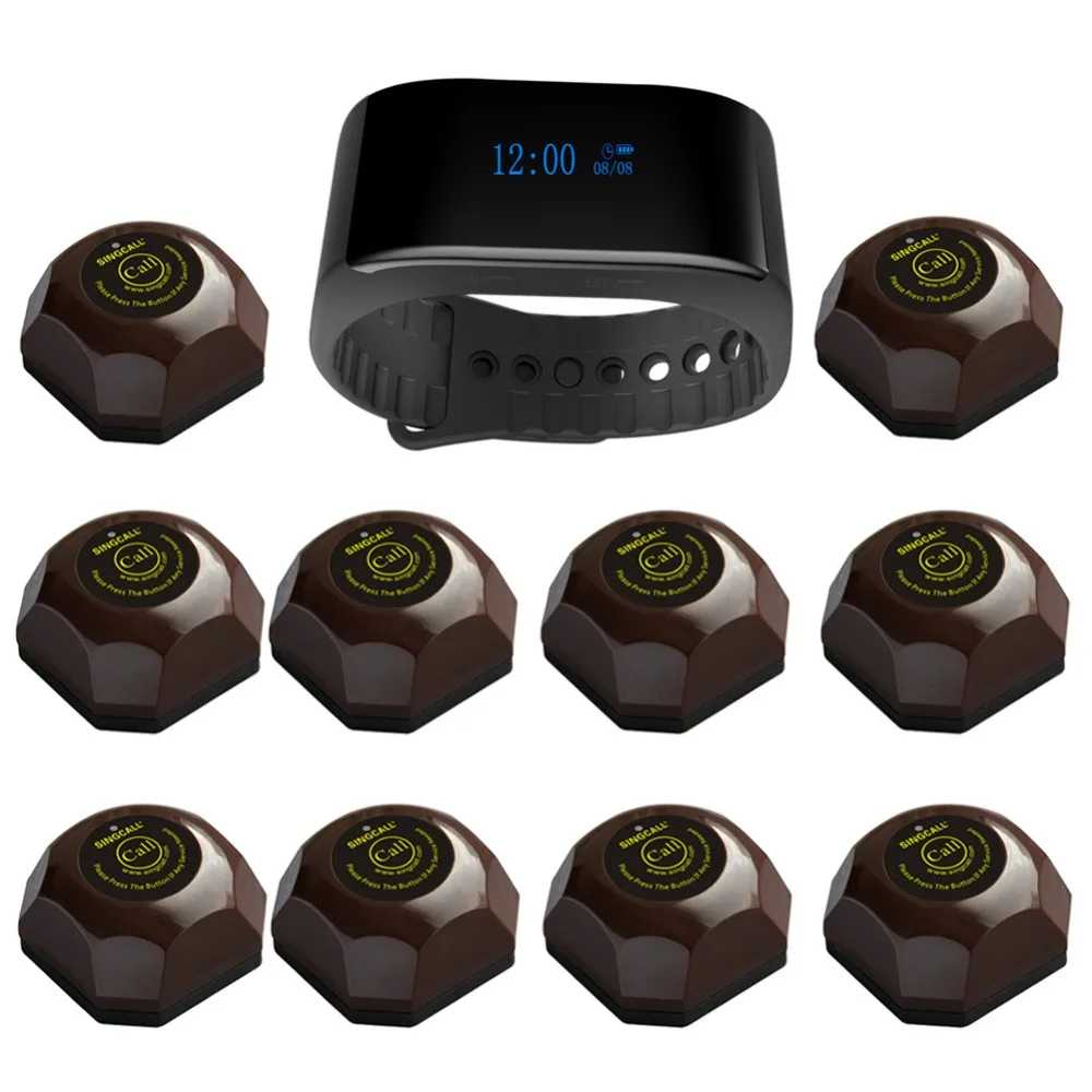SINGCALL Guest Call Wireless Paging System Alarm Call Service 1 APE6900 New Watch with 10 Pager Buttons APE560