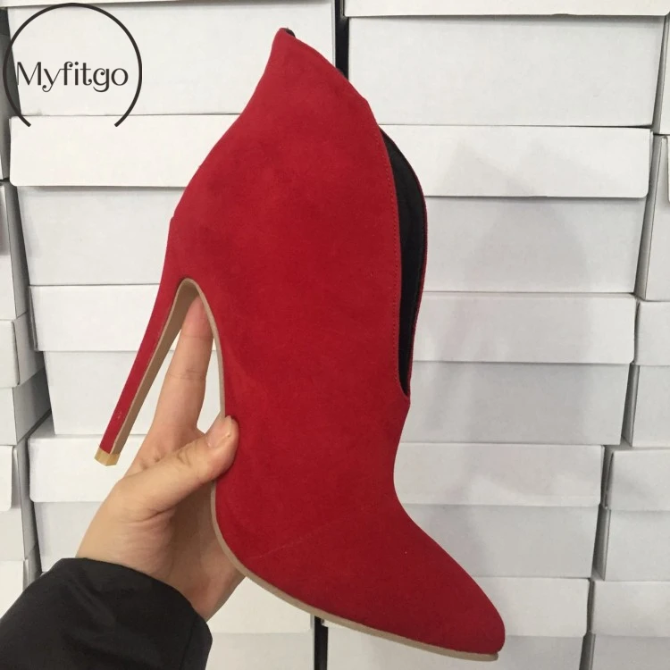 

Faux Suede Ankle Boots Shoes Woman Deep V Shape Shoes Thin High Heels Spring Autumn Party Club Short Boots Solid Pointed Toe