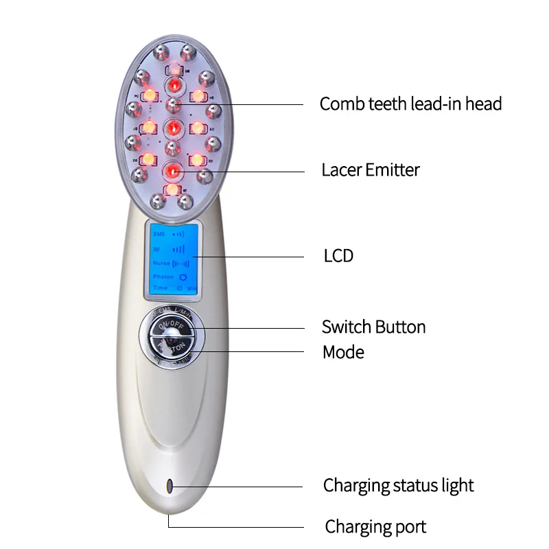 Профессиональный лазерный массаж гребень RF EMS светодиодный фотон роста волос щетка для волос потери терапия здравоохранения Вибрационный массаж инструменты
