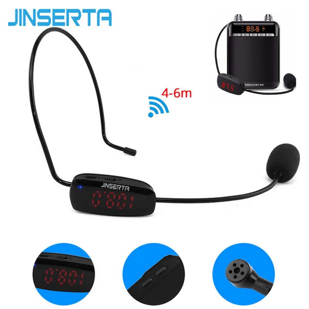 

JINSERTA FM Wireless Microphone Headset Megaphone Radio MIC For Loudspeaker Teaching Tour Guide Voice Amplifier Microfones