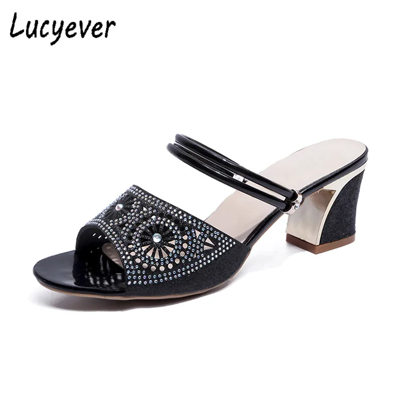 

Lucyever Women Sandals Summer Fashion Crystal High Heel Party Shoes Woman Sexy Peep Toe Rhinestone Gladiator Sandals Slippers